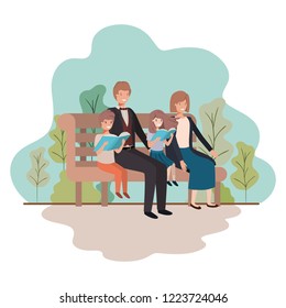 parents couple with children sitting in park chair 
