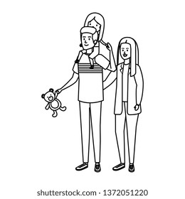 parents couple with daughter characters