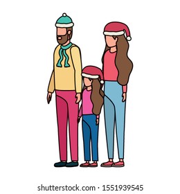 parents couple and daughter with christmas hats characters vector illustration design