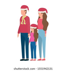 parents couple and daughter with christmas hats characters vector illustration design