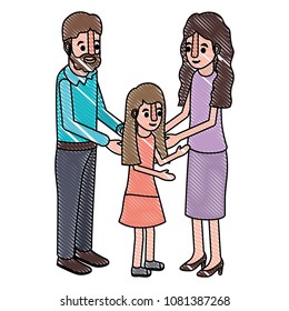 parents couple with daughter isometric characters