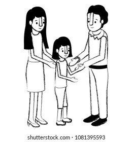 parents couple with daughter isometric characters