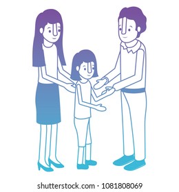 parents couple with daughter isometric characters