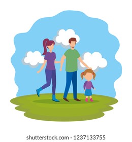 parents couple with daughter in the park