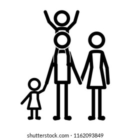 parents couple with kids figures
