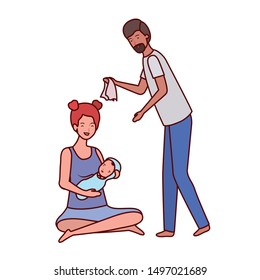parents couple with little baby characters