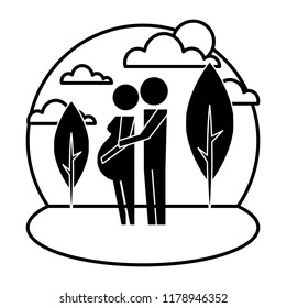 parents couple pregnancy in landscape silhouettes