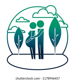 parents couple pregnancy in landscape silhouettes
