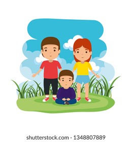 parents couple with son in the camp