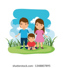 parents couple with son in the camp