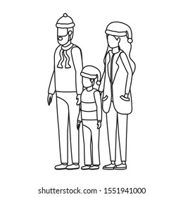 parents couple and son with christmas hats characters vector illustration design
