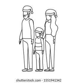 parents couple and son with christmas hats characters vector illustration design