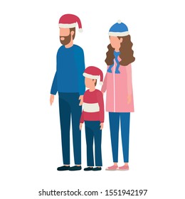 parents couple and son with christmas hats characters vector illustration design