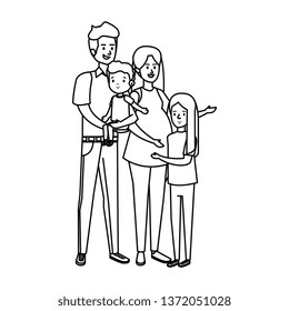 parents couple with son and daughter characters