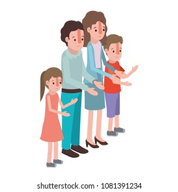 parents couple with son and daughter isometric