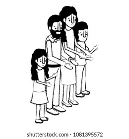 parents couple with son and daughter isometric