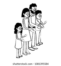 parents couple with son and daughter isometric