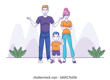 parents couple with son family characters vector illustration design