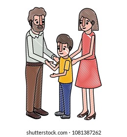 parents couple with son isometric characters