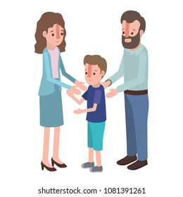 parents couple with son isometric characters