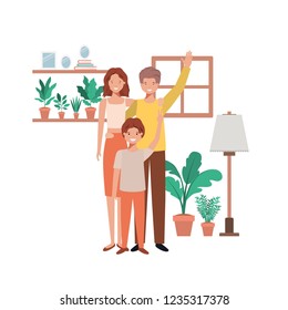parents couple with son in livingroom