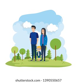 parents couple with son in the park scene