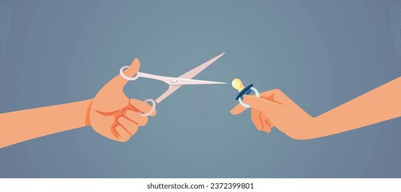 
Parents Cutting off the Pacifier of their Toddler Vector Cartoon Illustration
Mom and dad starting the weaning from the pacifier process 
