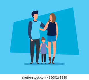 parents with daughter avatar character vector illustration design