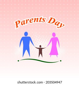 Parents Day and family with polka dots on sweet pink background (vector)