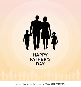 Parents Day family silhouette, father mother son daughter from back, walking together, black simple vector icon.
