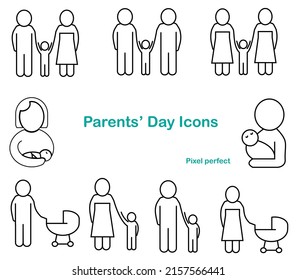 Parents' Day icons set. Mom and Dad icons pack for web