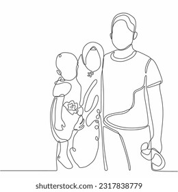 Parents day one line. Continuous line drawing of happy family father, mother and one child. vector illustration isolated on white background.