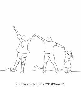 Parents day one line. Continuous line drawing of happy family father, mother and one child. vector illustration isolated on white background with muslim family.