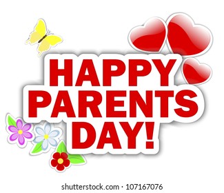 Parents day stickers with hearts, flower and butterfly. 10 EPS. Vector illustration.