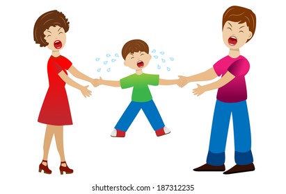 parents divide a child by a white background,  vector  illustration