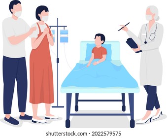 Parents feels relief after child checkup semi flat color vector characters. Full body people on white. Children hospital isolated modern cartoon style illustration for graphic design and animation