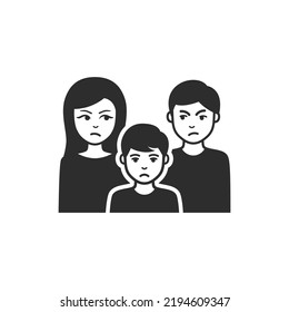 Parents fighting icon. Sad child.