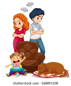 Parents Get Angry With Kid Making Mess Illustration