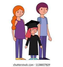 parents with girl graduted avatar character