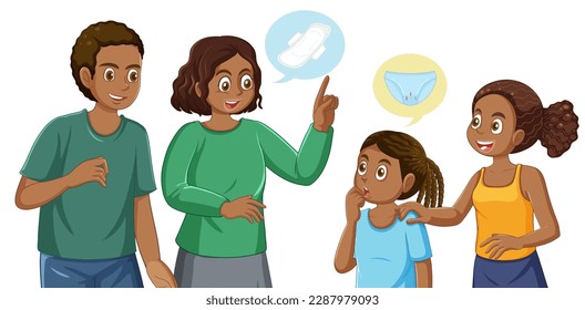 Parents Giving Advice to Their Daughter About Menstruation illustration