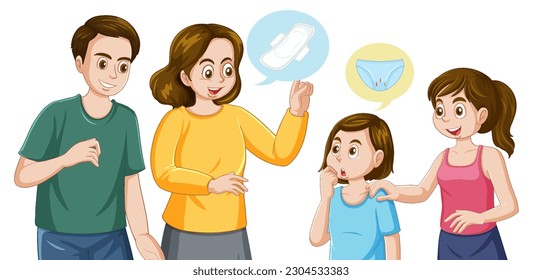 Parents Giving Advice to Their Daughter About Menstruation illustration