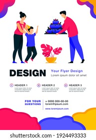 Parents giving birthday cake to son. Family, kid, sweet flat vector illustration. Celebration and holiday concept for banner, website design or landing web page