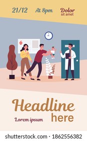 Parents going to doctor with their child. Physician greeting patient and baby crying flat vector illustration. Healthcare and hospital concept for banner, website design or landing web page