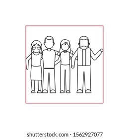 parents and grandparents member family line style vector illustration