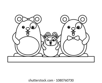 parents hamsters and baby with toad costume kawaii character