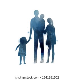 Parents having good time with their child.  Happy family walking together isolated on white background. Watercolor style. Vector illustration.