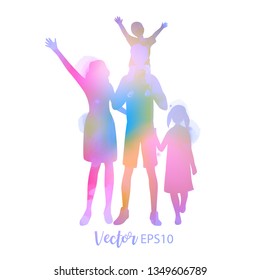 Parents having good time with their child.  Happy family walking together isolated on white background. Watercolor style. Vector illustration.