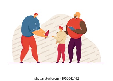 Parents helping child with homework. Mother and father holding books flat vector illustration. Family, parenting, education concept for banner, website design or landing web page