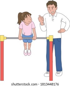 
Eltern, die Kindern helfen, eine horizontale Leiste zu praktizieren