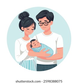 parents holding newborn baby vector cartoon flat design